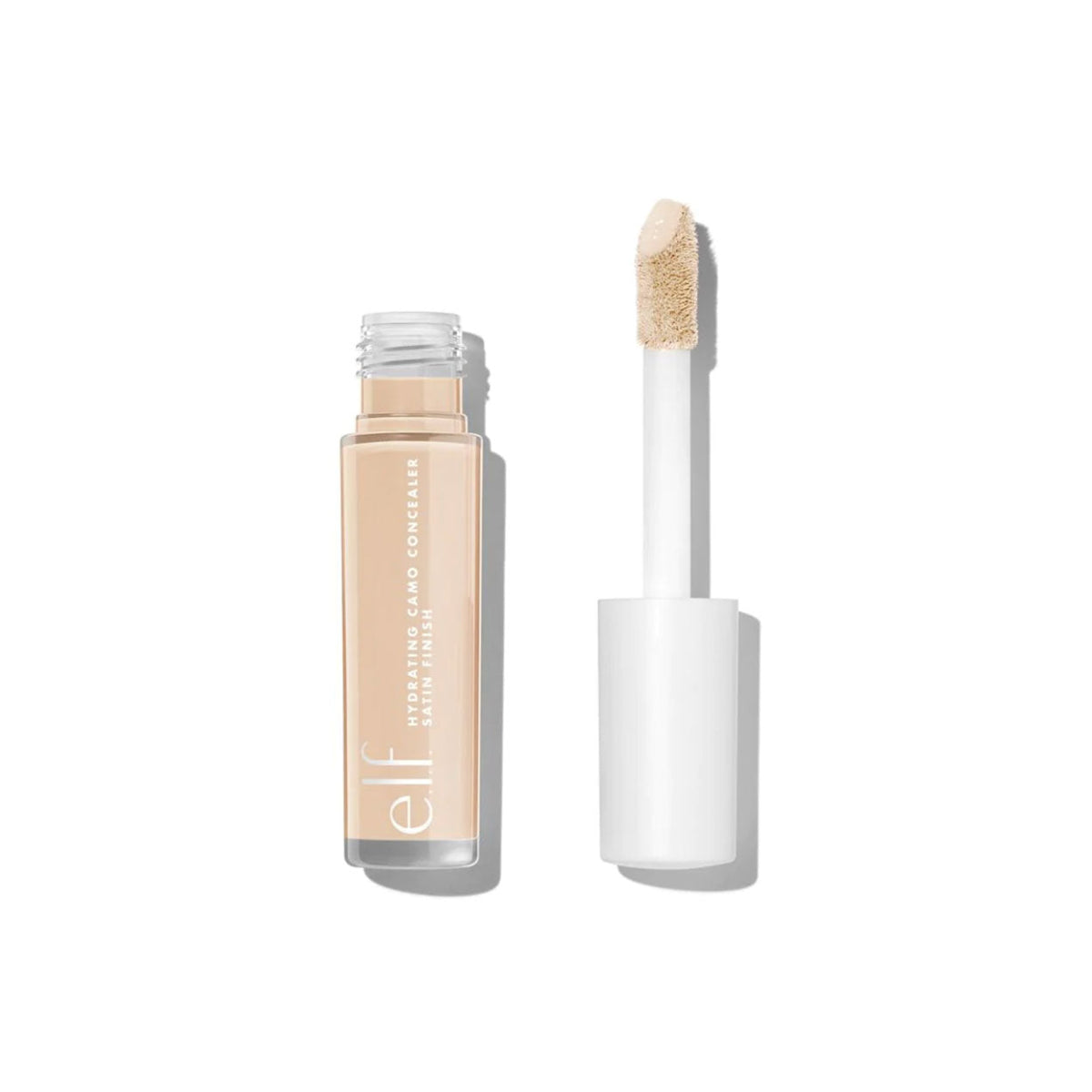 Open plastic tube of elf camo concealer with white lid in shade Light Ivory