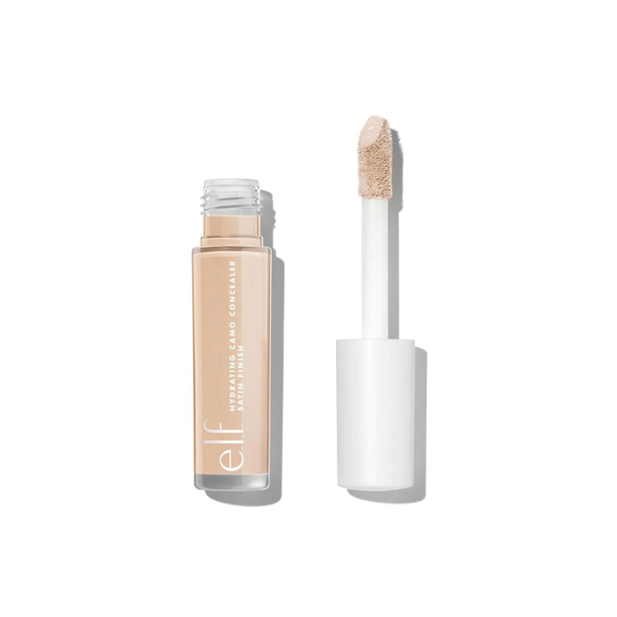 Open plastic tube of elf camo concealer with white lid in shade Light Peach