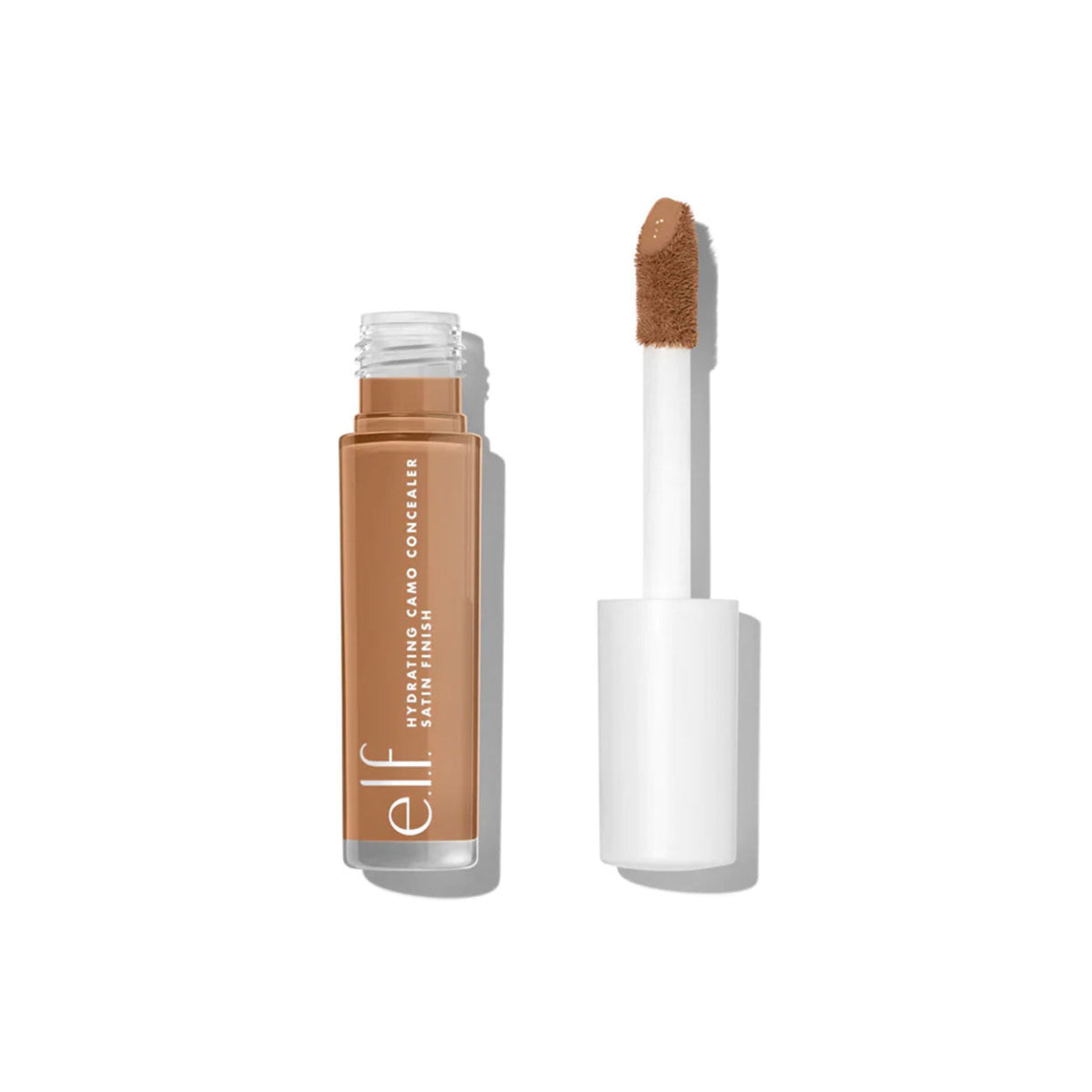 Open plastic tube of elf camo concealer with white lid in shade Tan Neutral