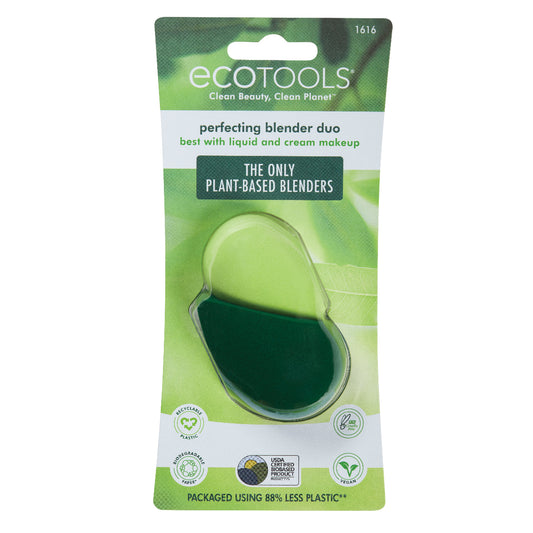Green makeup blender sponges in packaging with EcoTools branding