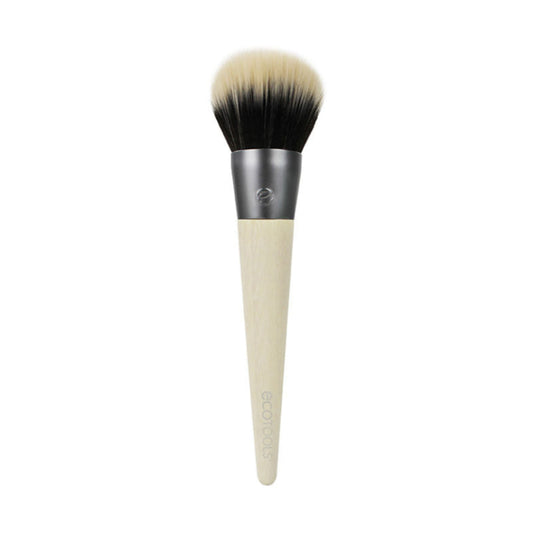 Blending and bronzing brush with black and white bristles on a white background
