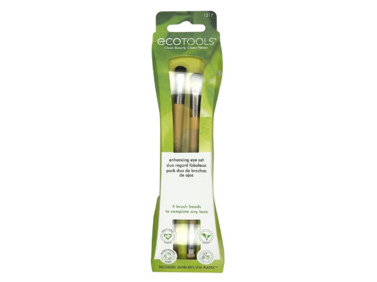 Set of Eco Tools makeup brushes in packaging on a white background