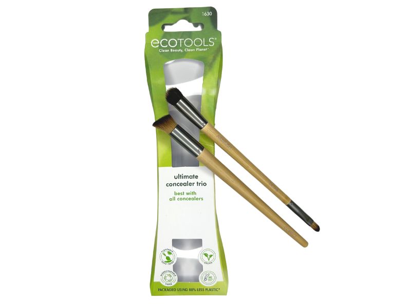 Set of 3 makeup brushes in packaging on a white background