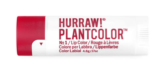Red Hurraw! Plantcolor lip balm tube on a white background