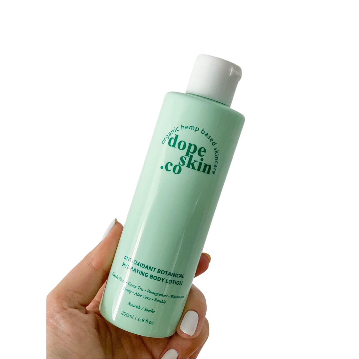 Image of hand holding Dope Skin Co Antixodant Botanical Body Lotion