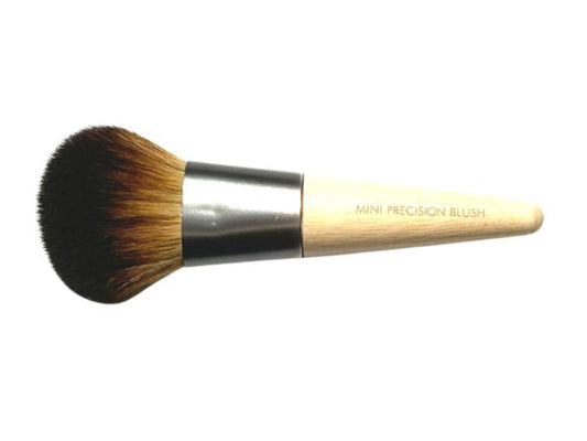 A mini precision blush brush with a wooden handle and synthetic bristles, labeled with the brand Eco Tools.