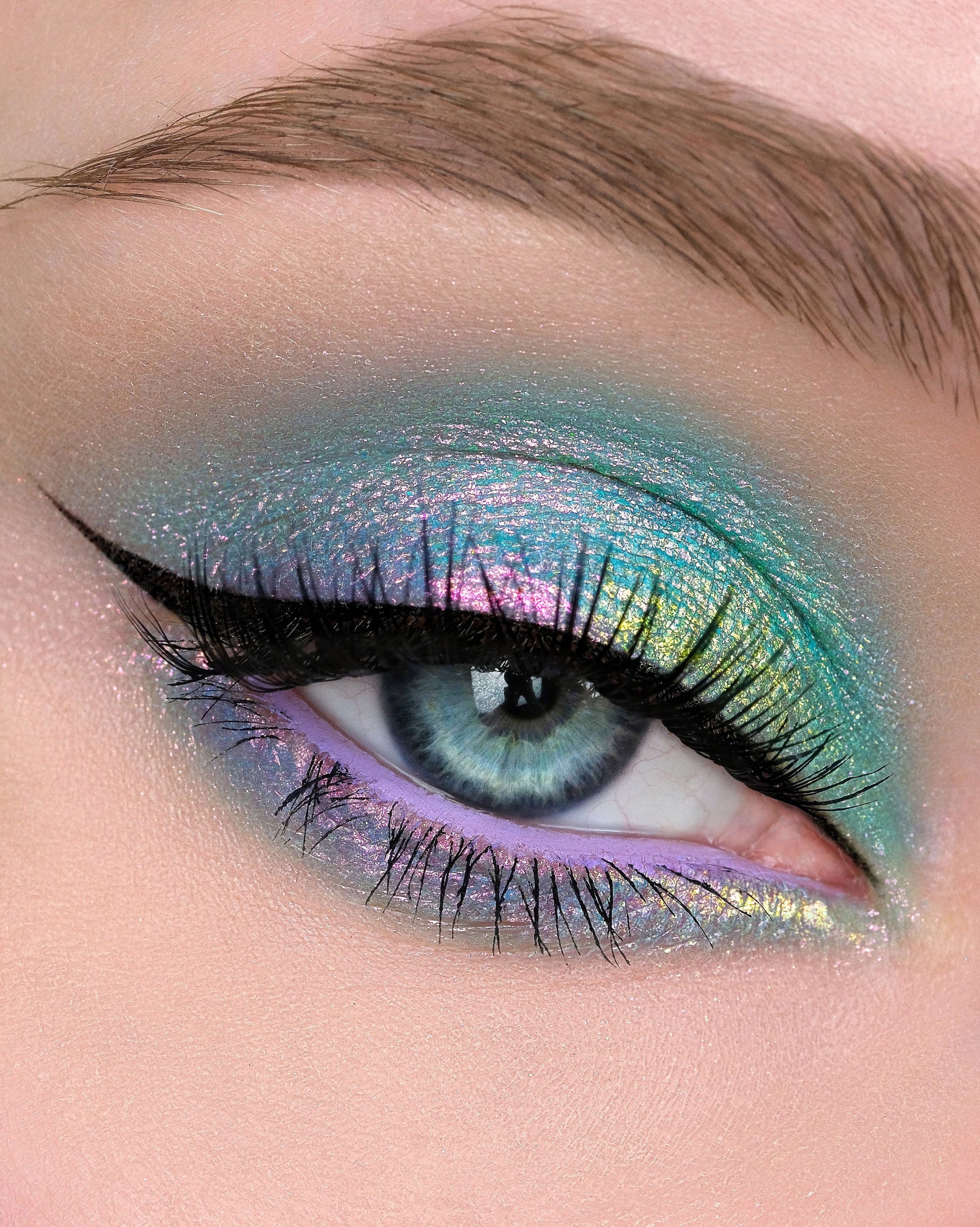 Close-up of a eye with colorful makeup