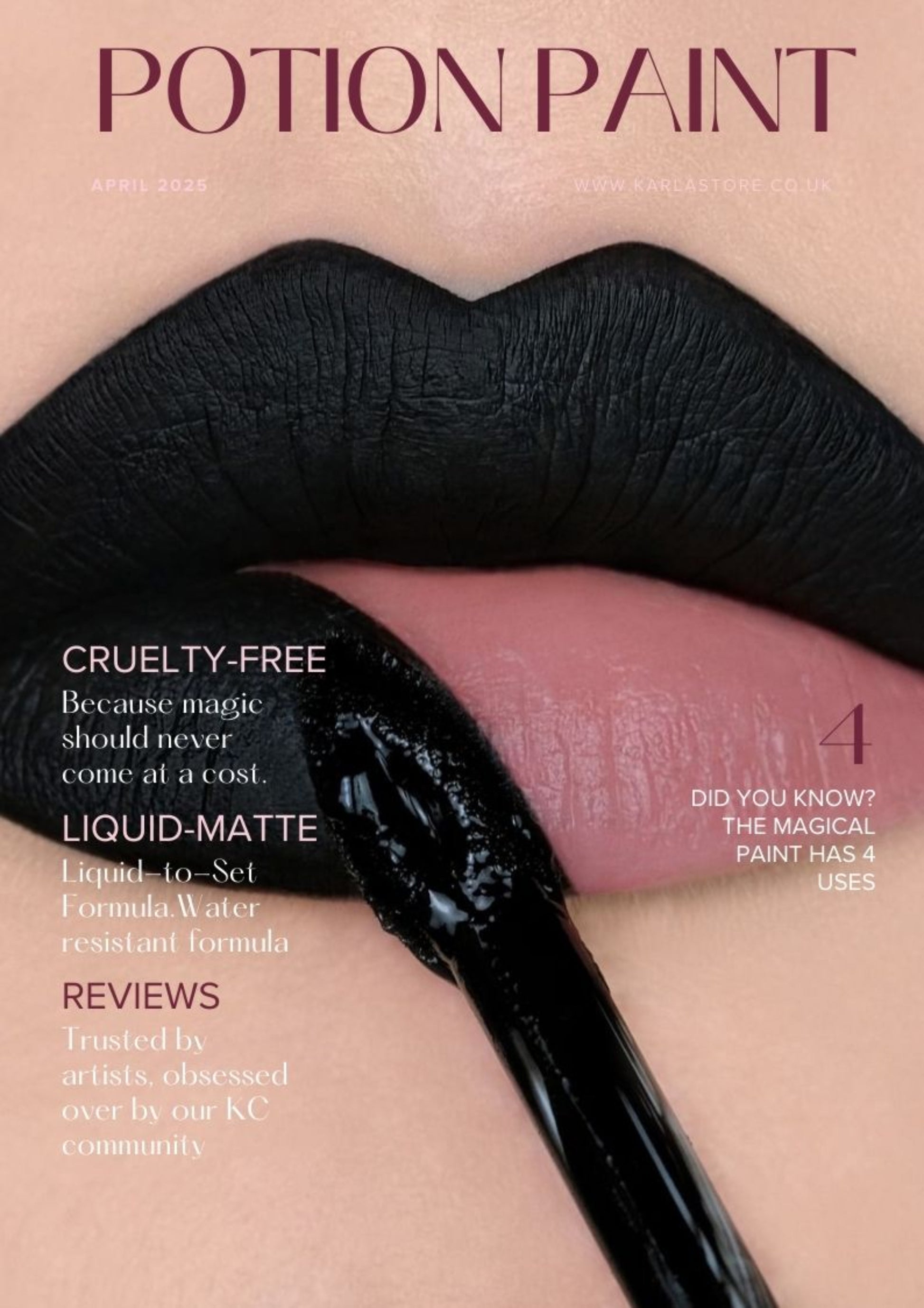 Lipstick with a brush on a beige background, featuring the brand 'Potion Paint'.