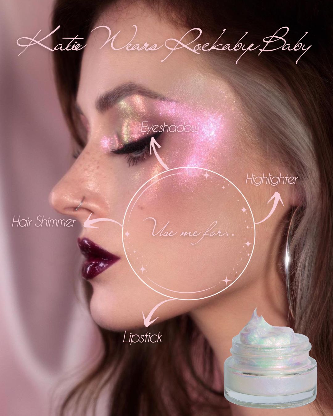 Image of model wearing Rockabye Baby on eyes cheeks and lips