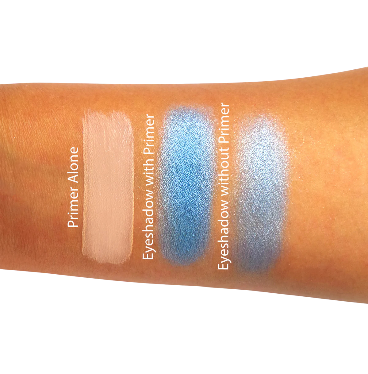 Image of an arm with Rude Prelude Eyeshadow primer swatches
