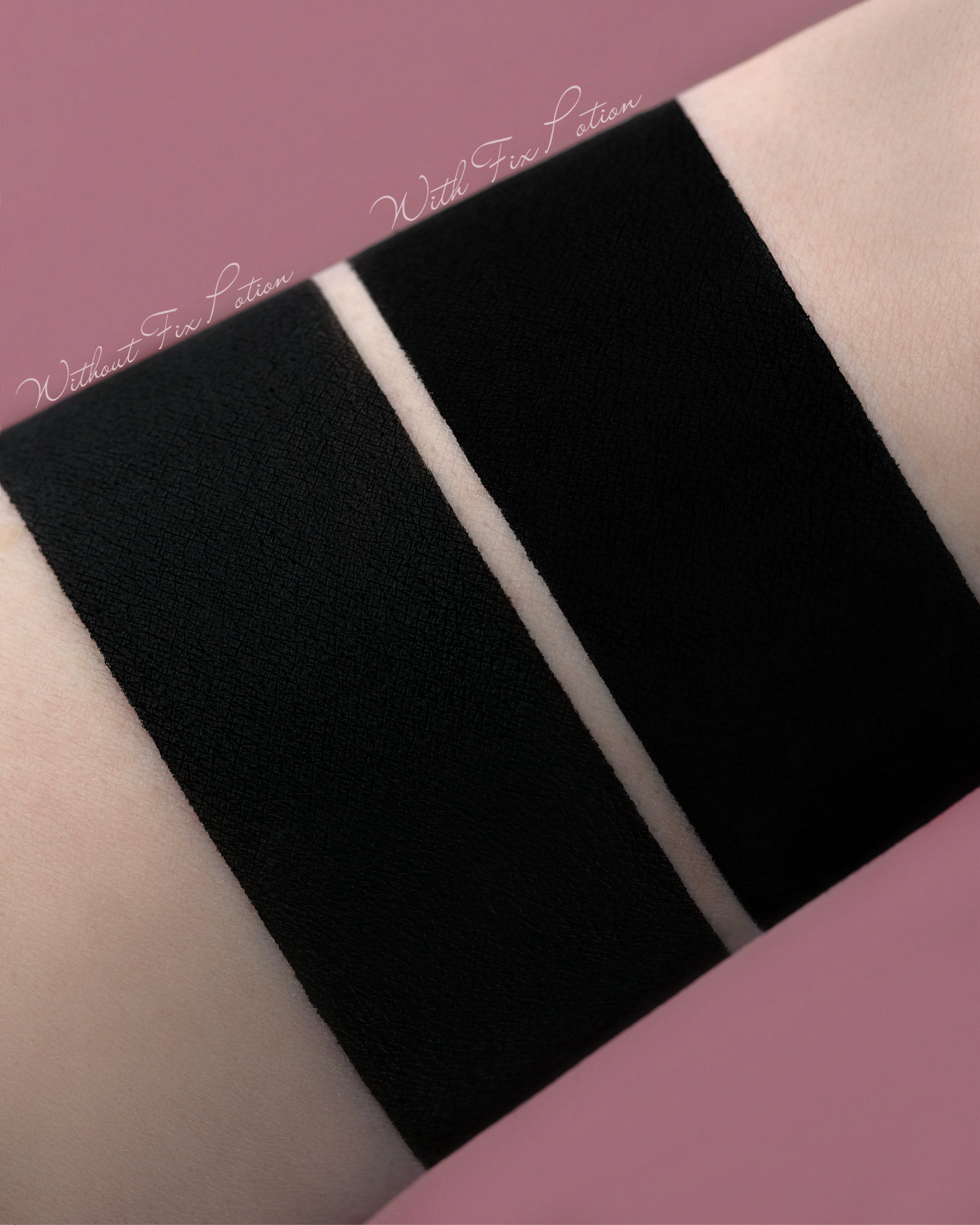 Close up swatches of Moonshadow with Fix Potion and without Fix Potion