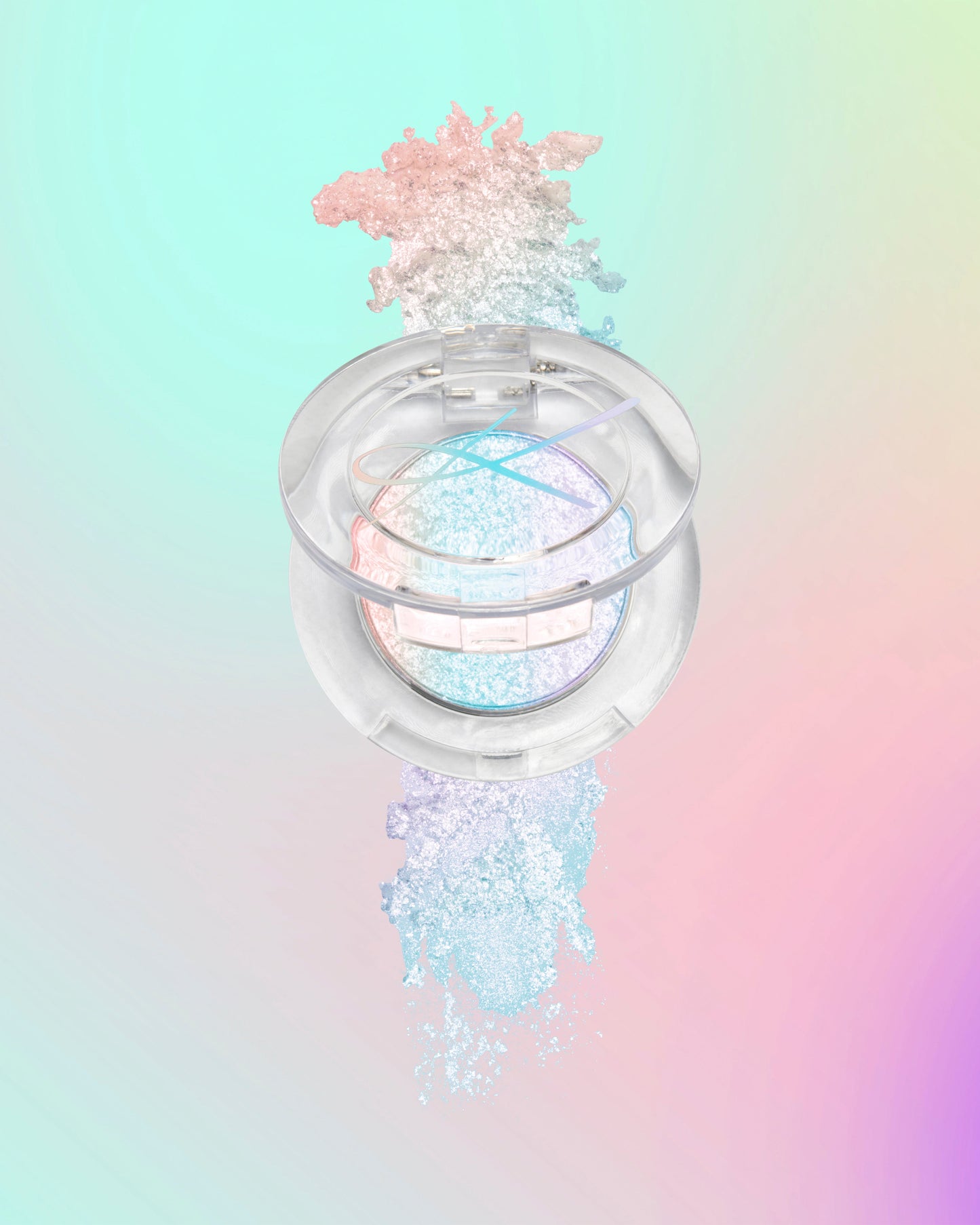 Makeup product with a colorful, gradient background